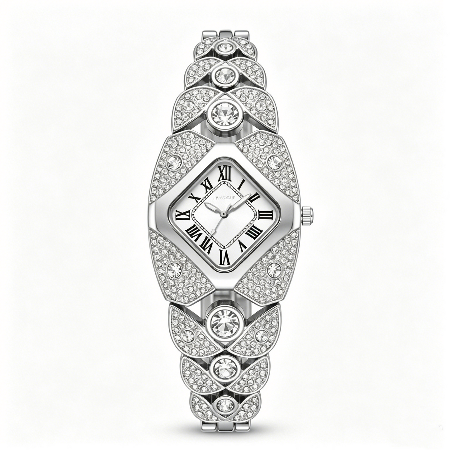 Elegant Women's Luxury Watch Rhombic Square Rhinestone Roman Numerals Dial Quartz Watch