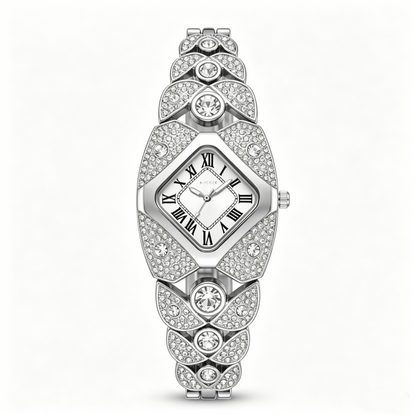 Elegant Women's Luxury Watch Rhombic Square Rhinestone Roman Numerals Dial Quartz Watch