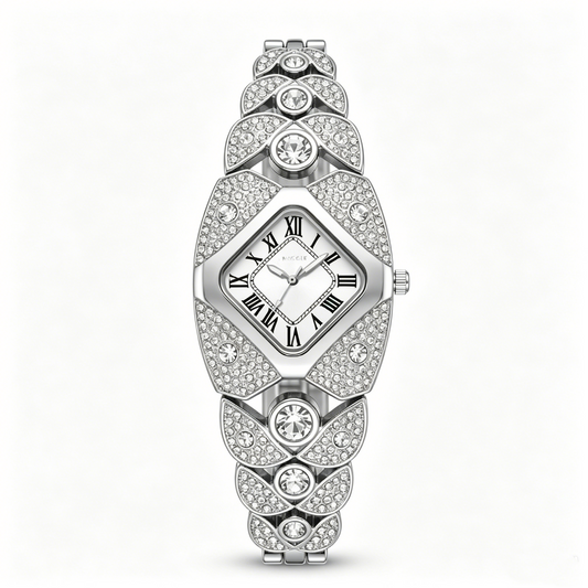 Elegant Women's Luxury Watch Rhombic Square Rhinestone Roman Numerals Dial Quartz Watch