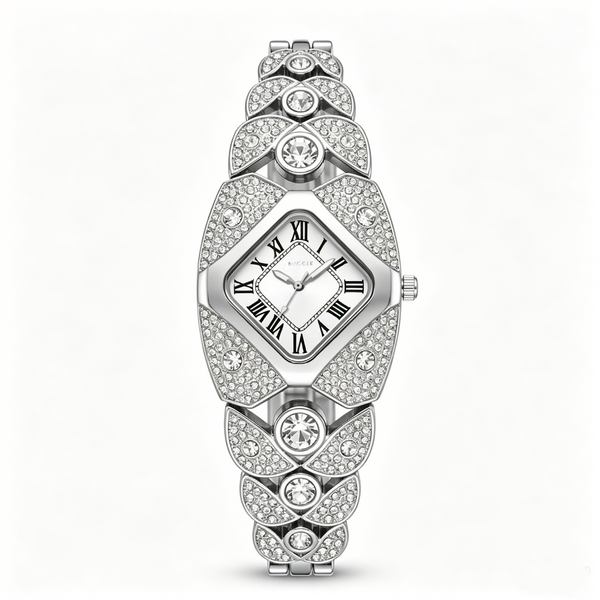 Elegant Women's Luxury Watch Rhombic Square Rhinestone Roman Numerals Dial Quartz Watch