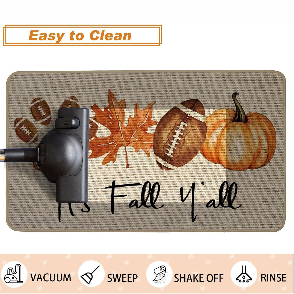 2 Pcs Autumn Pumpkin Football Maple Leaf Floor Mat Set