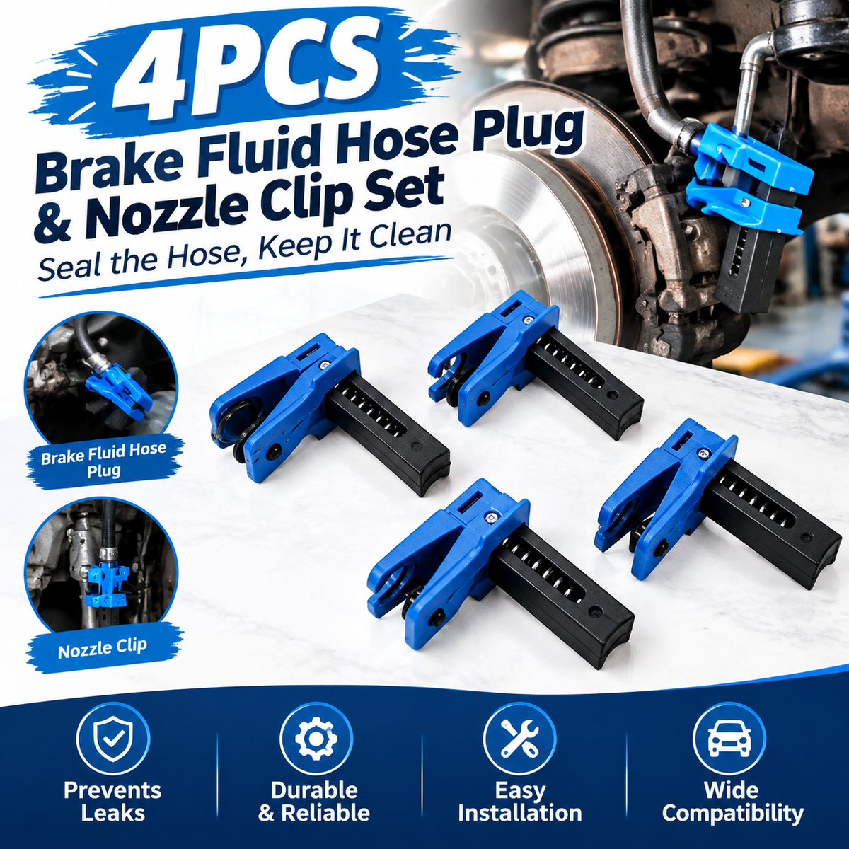 4-Count Car Brake Oil Pipe Plug & Nozzle Clamp
