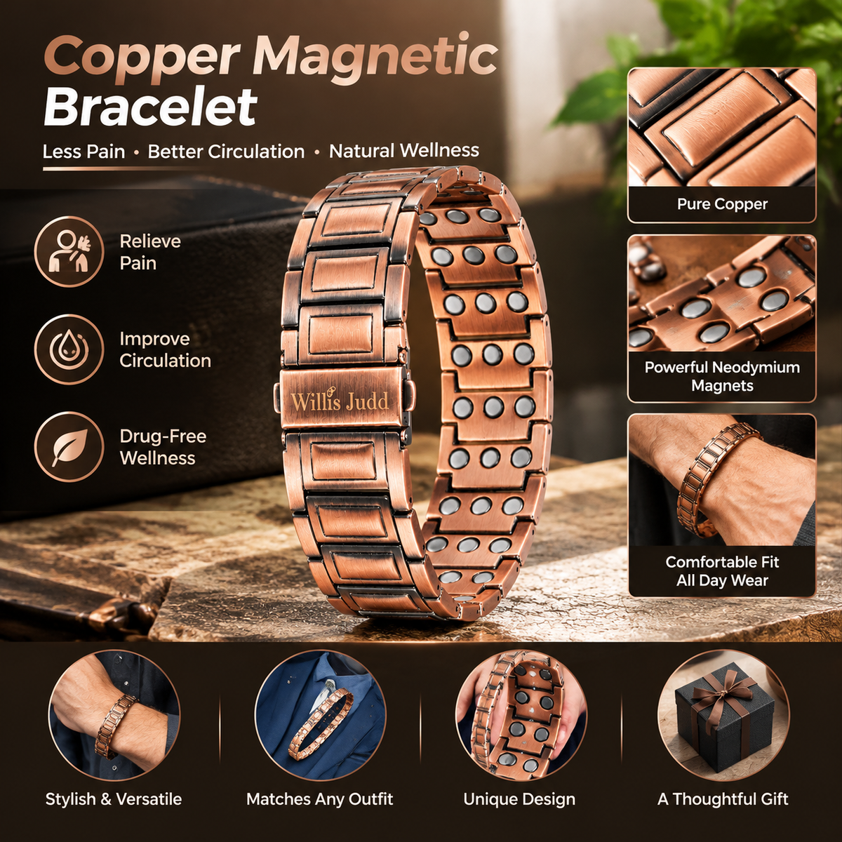Upgraded Men's Magnetic Copper Bracelet