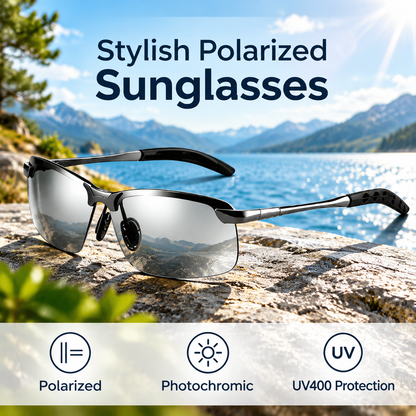 Stylish polarized sunglasses featuring UV400 protection, photochromic properties