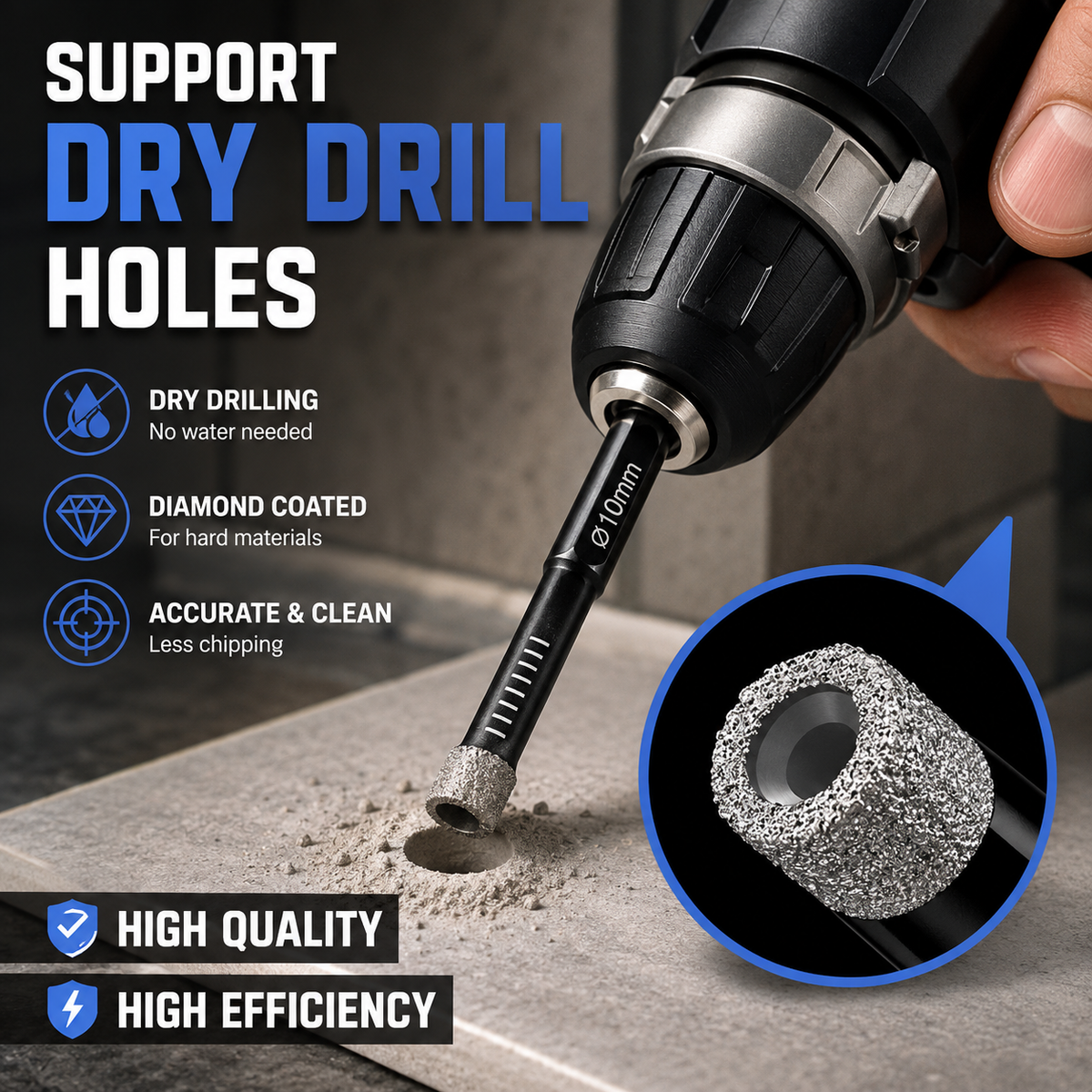 6 Pcs Diamond Drill Bits Set, 1/4 5/6 3/8 1/2 Inch Brazed Diamond Drill Bits