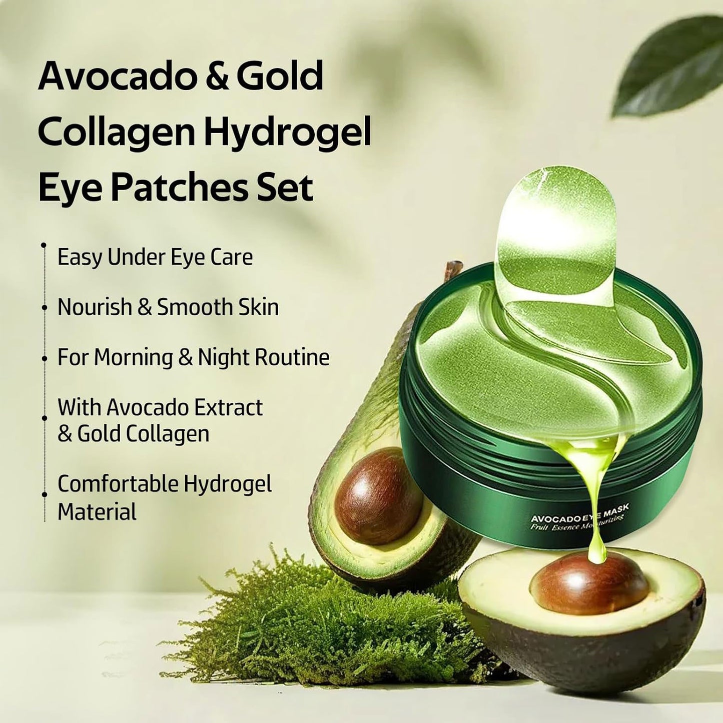 Avocado & Gold Hydrogel Eye Mask Set - Collagen Under Eye Patches to Reduce Puffiness, Dark Circles & Wrinkles
