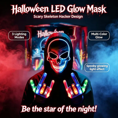 Halloween LED Spooky Skeleton Hacker Mask Set