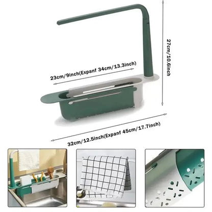 Adjustable Telescopic Sink Organizer with Cloth Hanging Rod