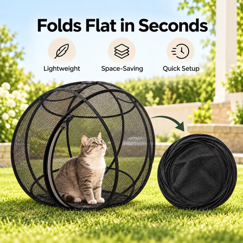 Collapsible Cat Rolling Playpen - Breathable Mesh Outdoor Pet Exercise Tunnel