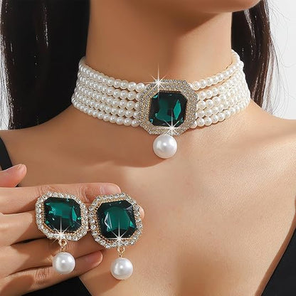 Pearl earring and necklace jewelry set