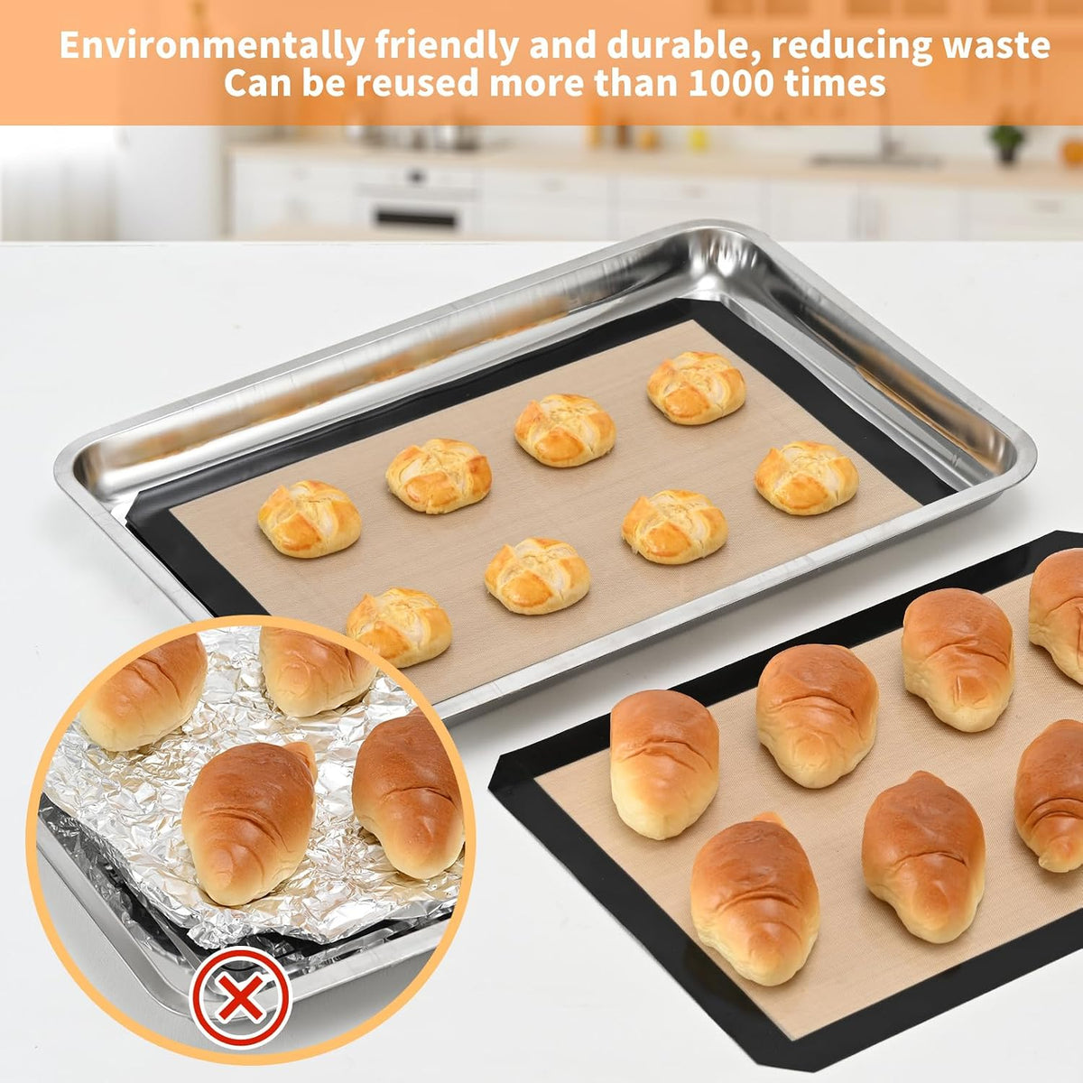 Non-stick, reusable oven baking mat