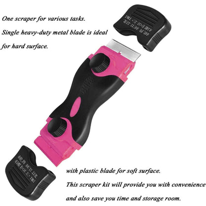 Multipurpose Glue & Sticker Remover Tool – Double Edged Scraper with 10 Plastic & 10 Metal Blades