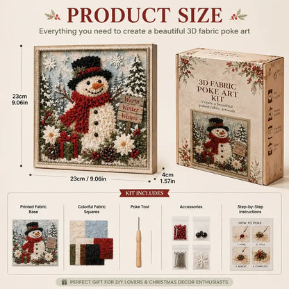 3D Christmas Fabric Poke Art Kit, DIY Snowman Embroidery Craft Kit