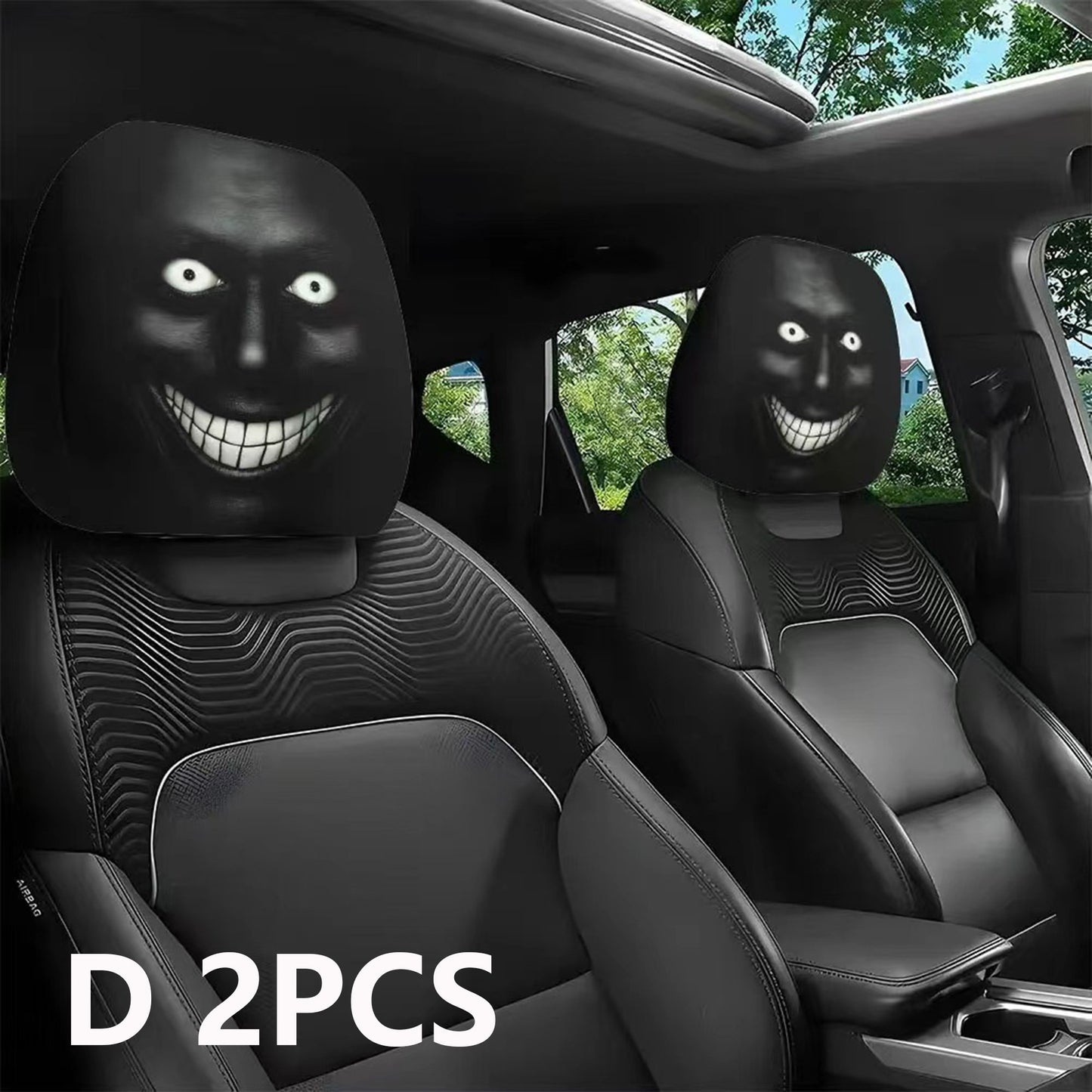 2PCS Funny Cartoon Car Headrest Covers Stretchable Universal