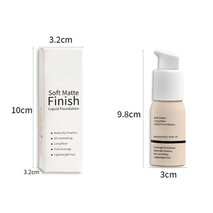 Waterproof Long-Lasting Oil-Control Soft Matte Liquid Foundation, 30ml