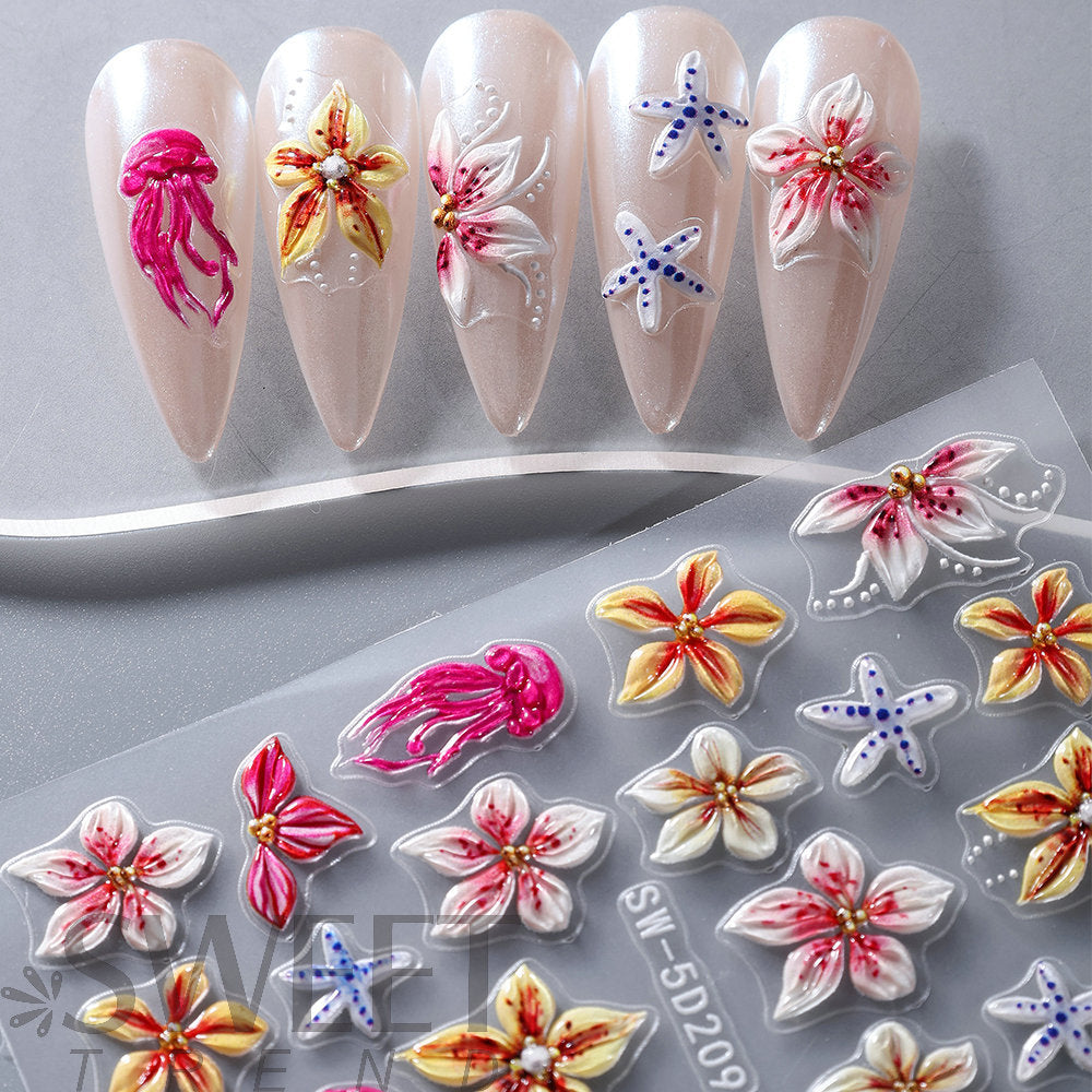5-Piece Set of Summer Floral Nail Art Stickers
