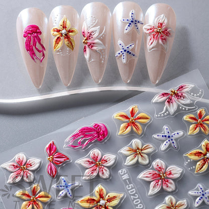 5-Piece Set of Summer Floral Nail Art Stickers