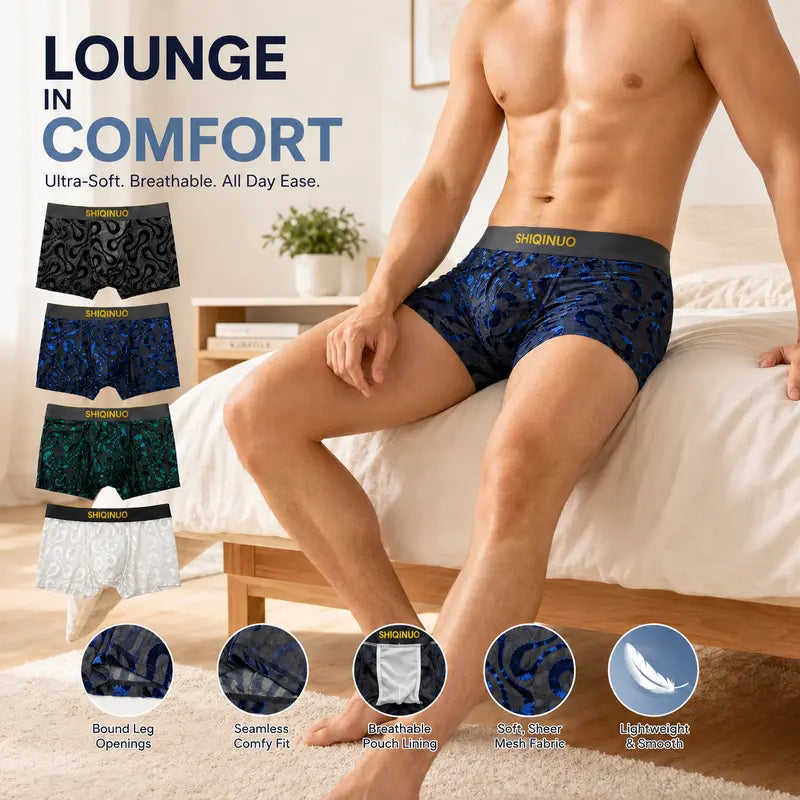 Breathable mesh boxer briefs, soft and stretchy jacquard fabric