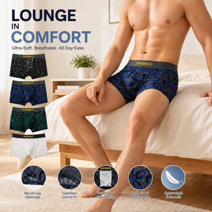 Breathable mesh boxer briefs, soft and stretchy jacquard fabric