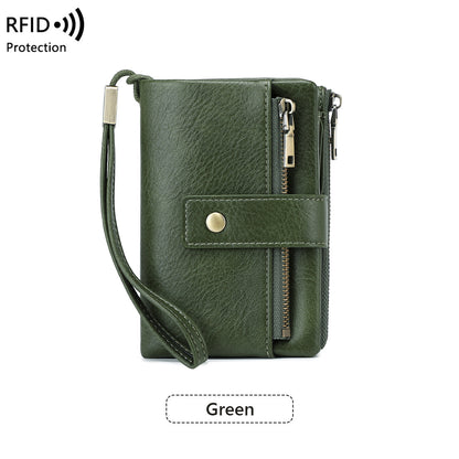 Women RFID Blocking Soft Leather Tri-fold Large Capacity Compact Card Holder with Zipper Coin Pocket 2 ID Window
