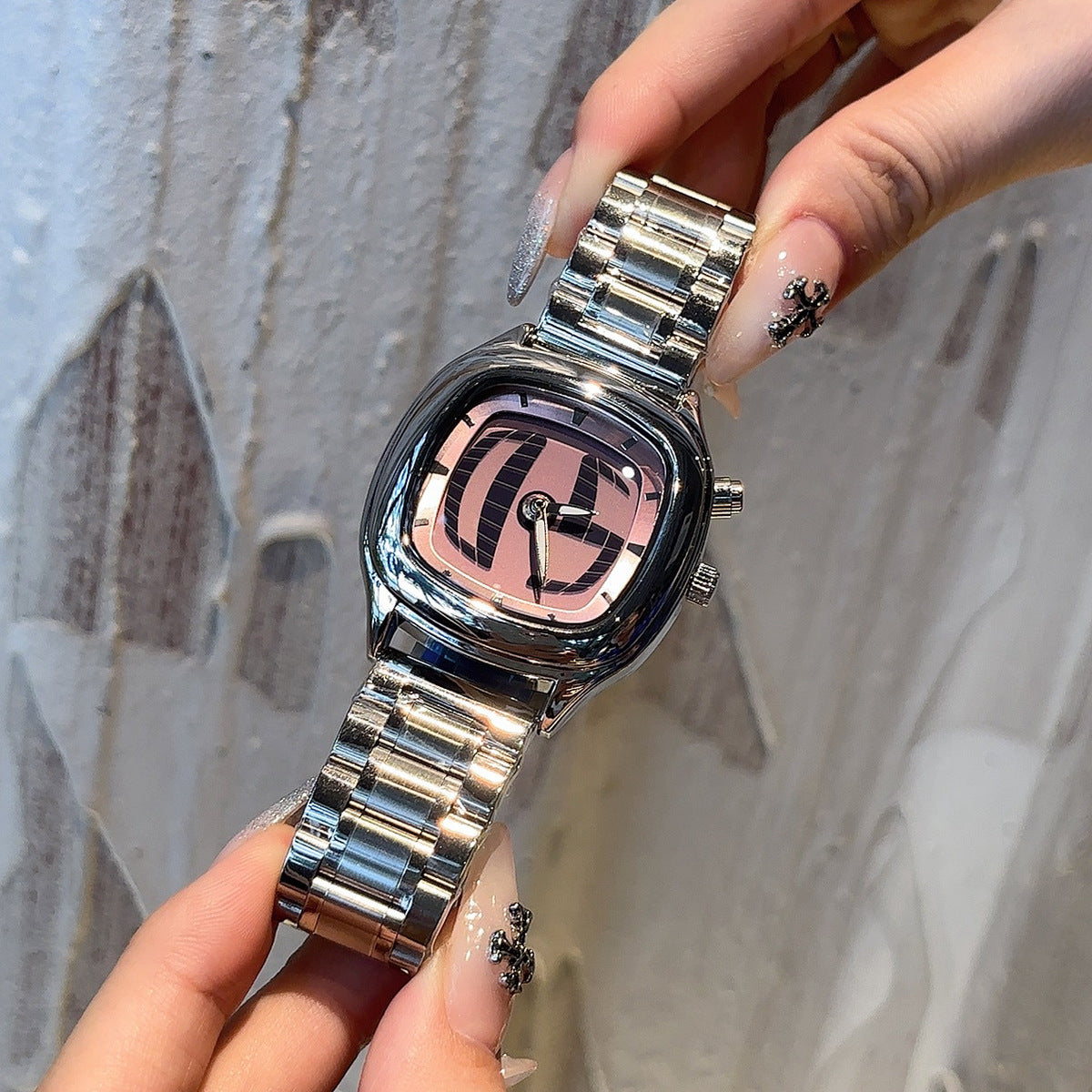Mens Retro Square Stainless Steel Wristwatch