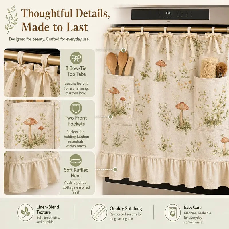 Oven valance with rod pocket—suitable for stovetops, ovens, and dishwasher cabinets