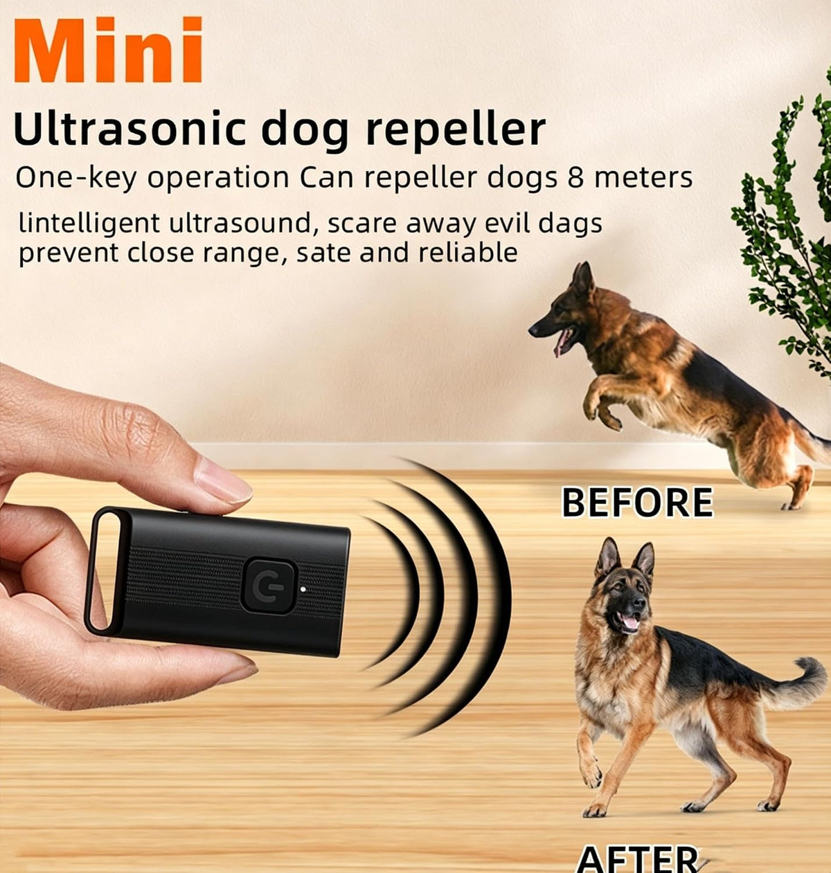 Stop Barking Dog Trainer Handheld Ultrasonic Chaser Drive Away Device Flashlight