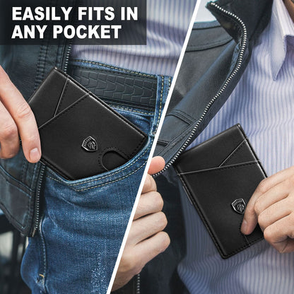 Slim Wallet for Men - Minimalist Genuine Leather Carbon Fiber Rfid Blocking Bifold Credit Card Holder