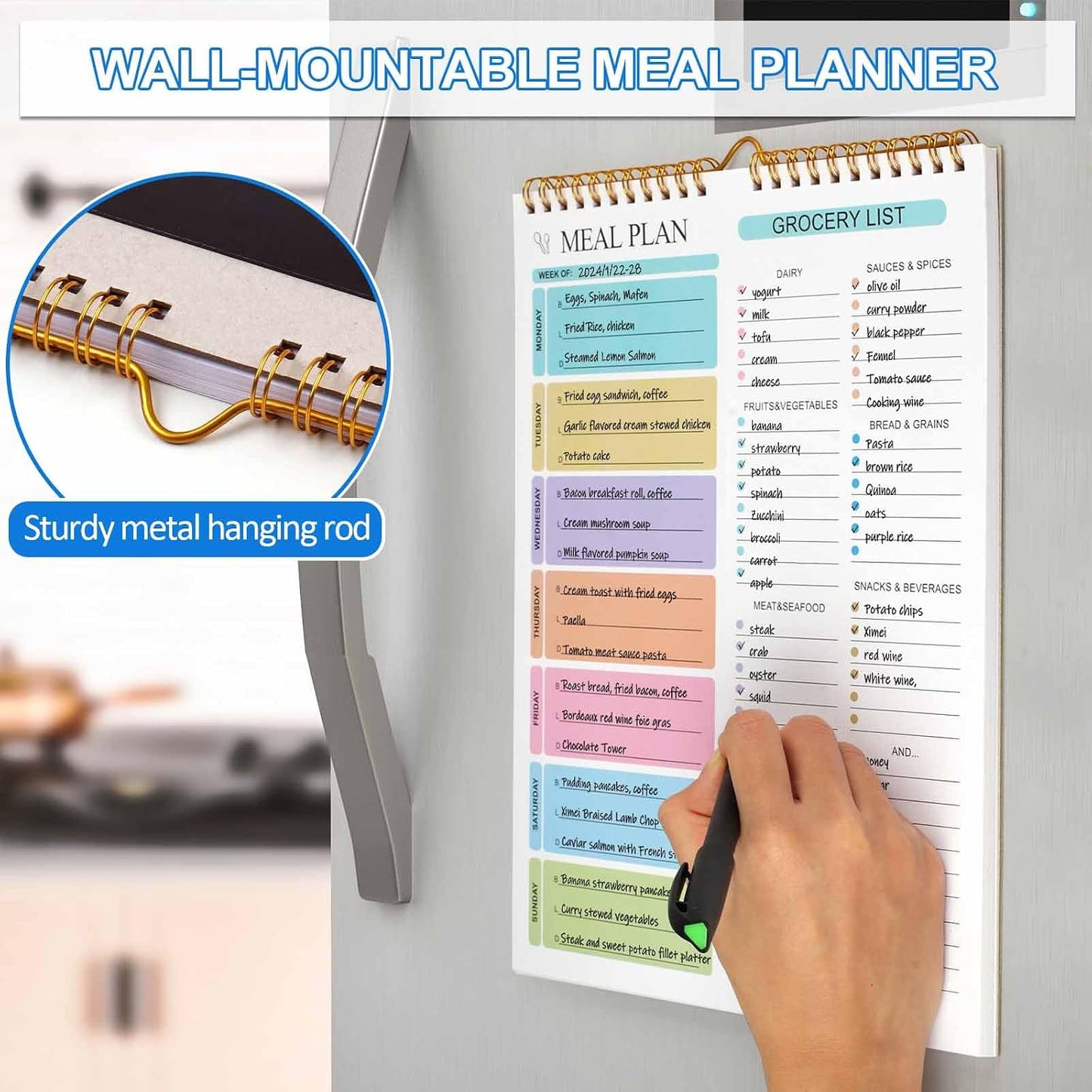 Weekly Meal Planner Notebook – Features Tear-Out Shopping Lists and Sturdy Spiral Binding
