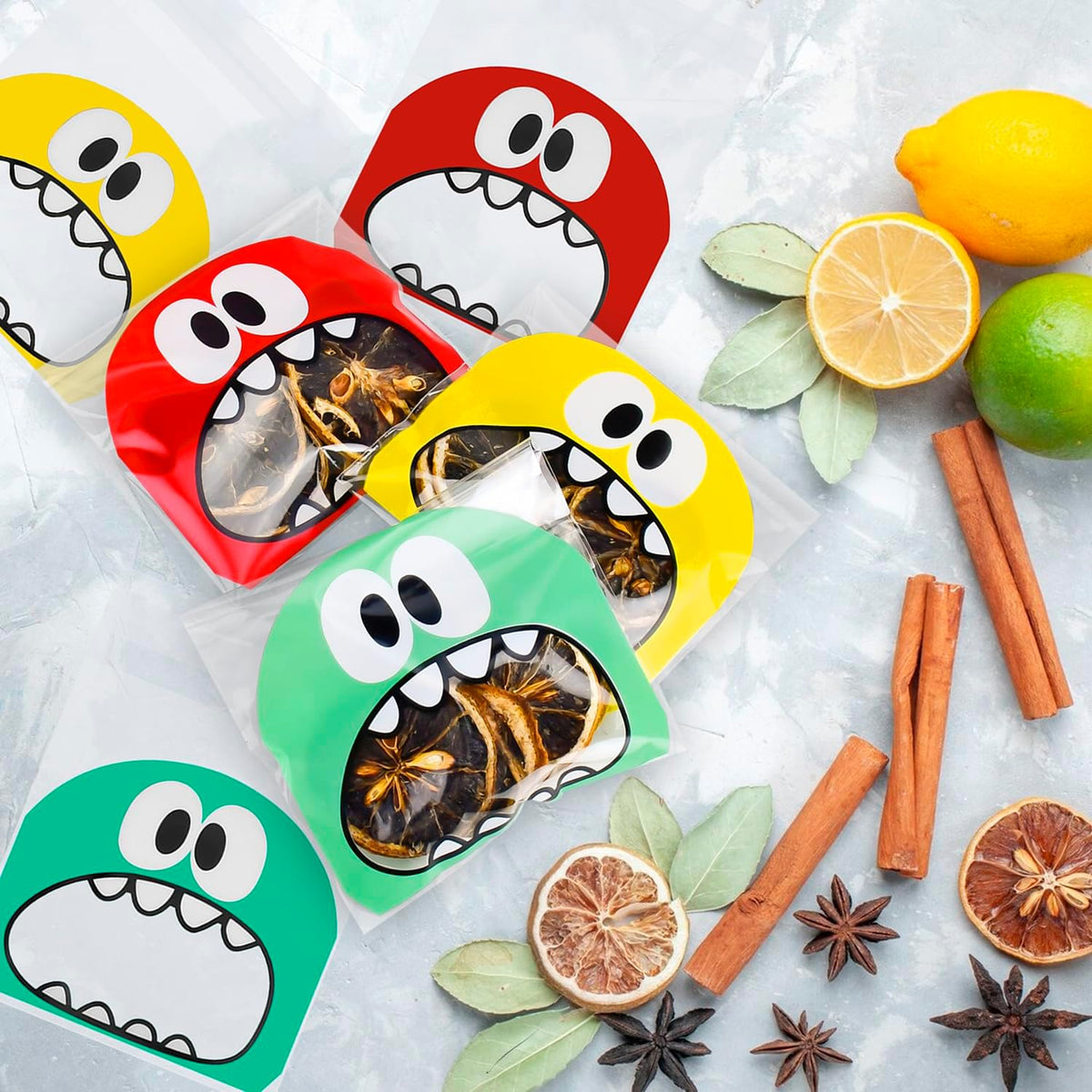 100PCS Cute Little Monster Self-Adhesive Bags