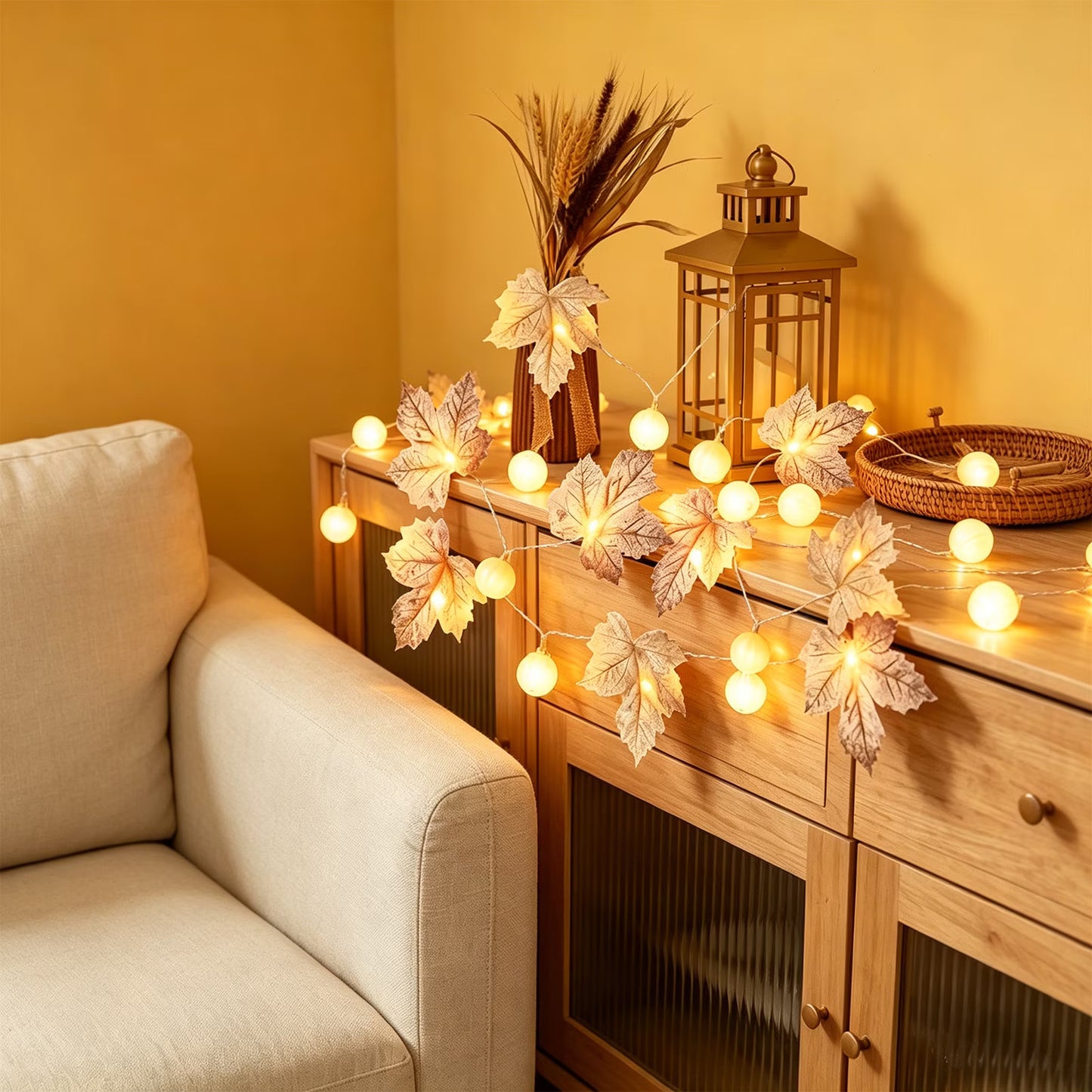 Pumpkin and Maple Leaf Shaped Autumn Decorative String Lights