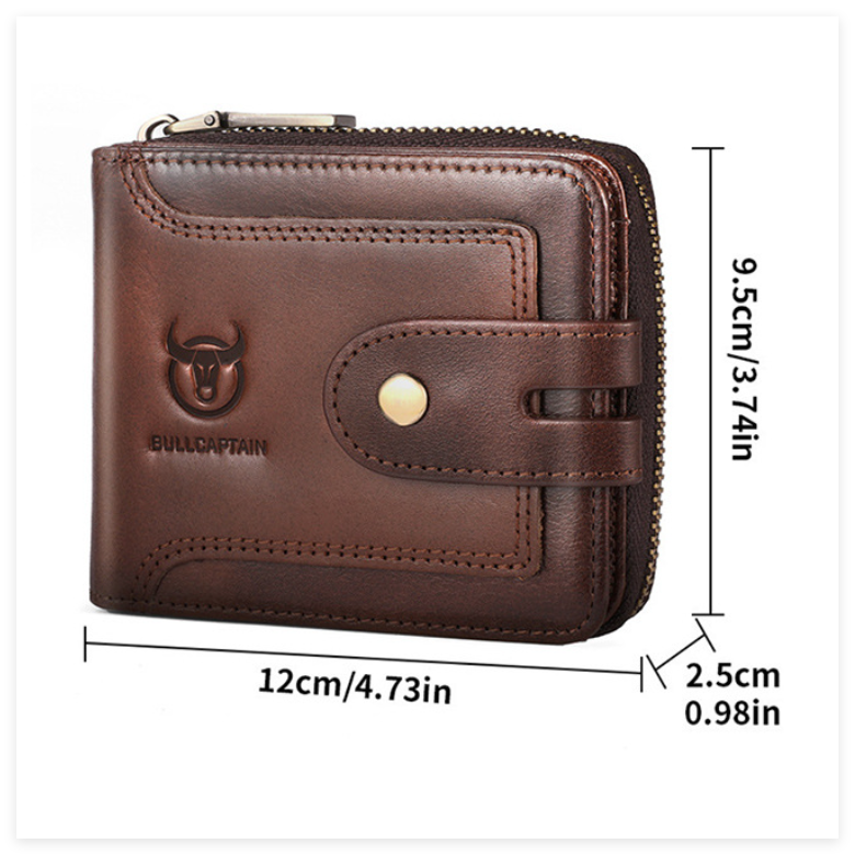 Men's Genuine Leather Multifunctional Short Zip Wallet
