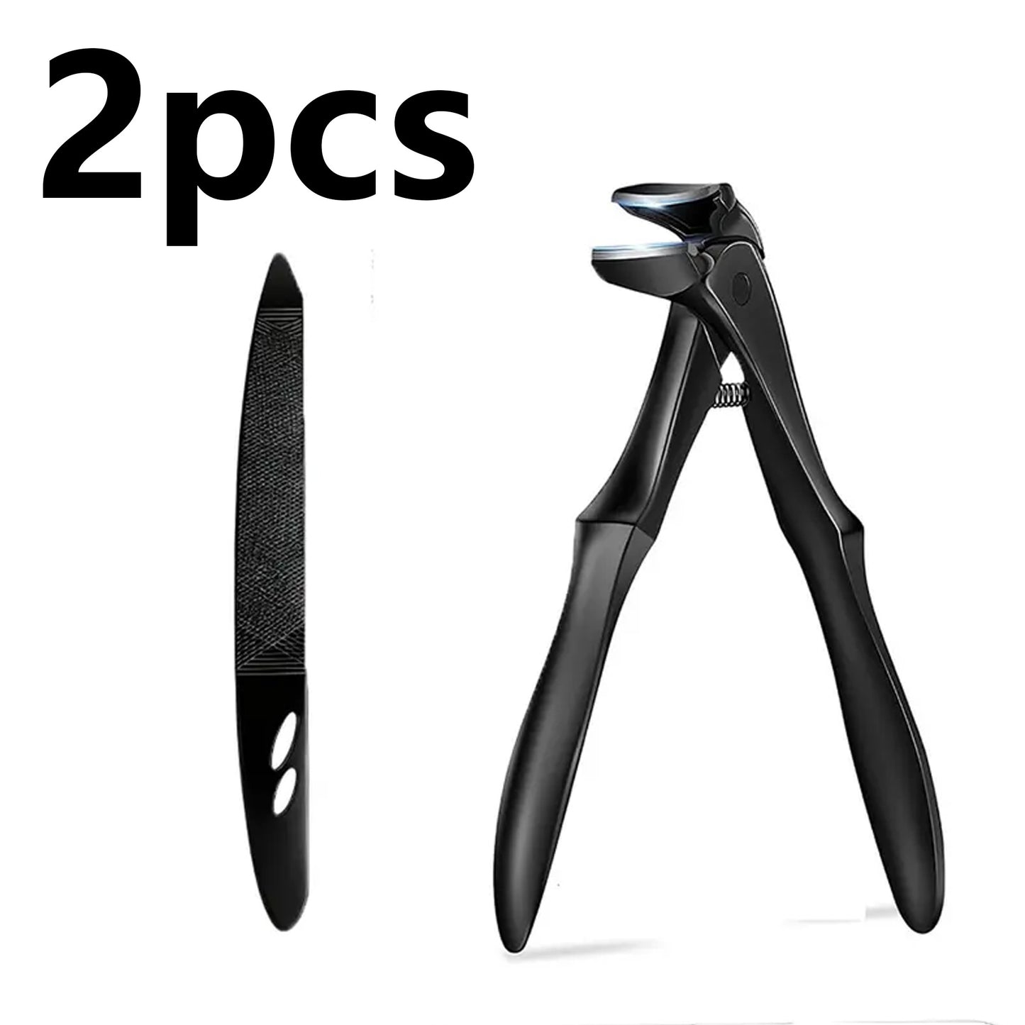 Professional Black Long-Handle Curved Toenail Clippers with Nail File Set