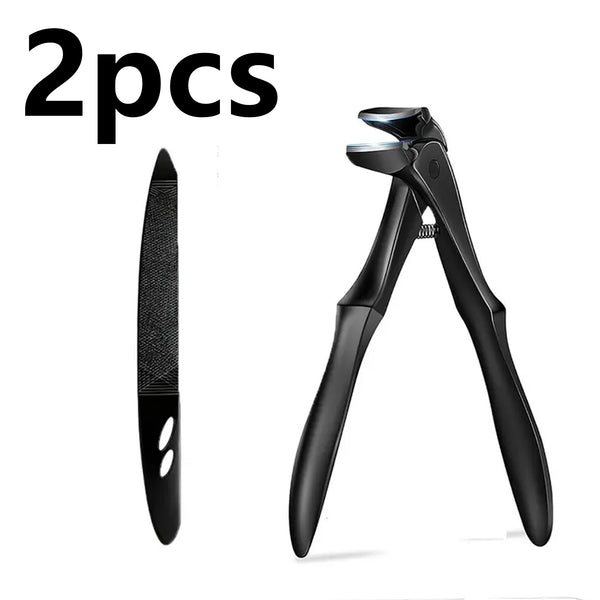 Professional Black Long-Handle Curved Toenail Clippers with Nail File Set