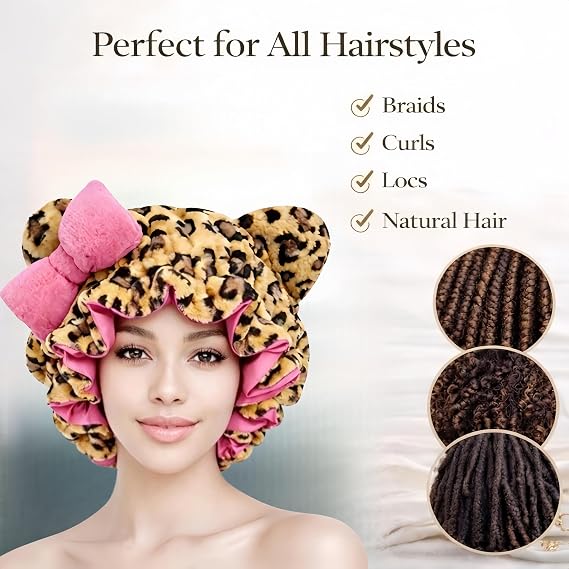 Plush Animal Ear Hair Bonnet for Women
