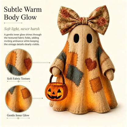 Vintage-Style Patchwork Ghost Halloween Light