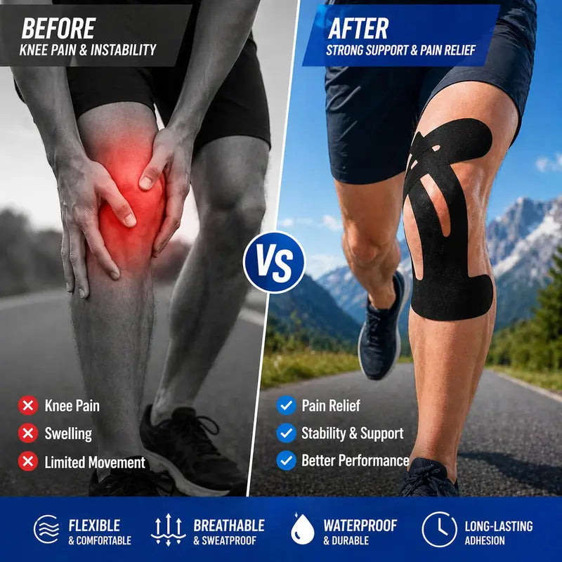 Precut Kinesiology Tape for Knees, 10 Pcs - Knee Support & Stability