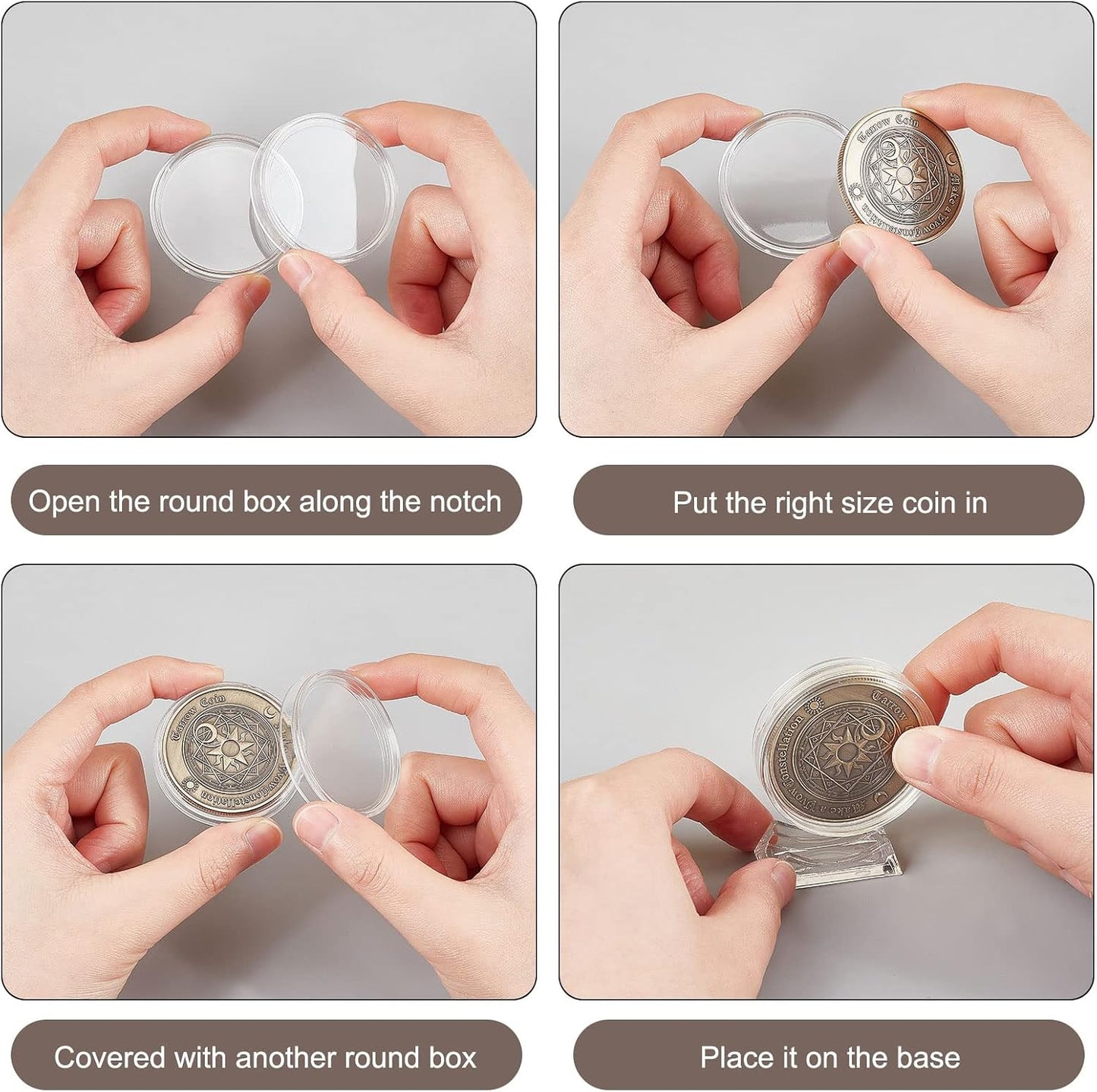 10PCS Clear coin display stand with a stable base