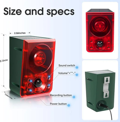Solar Outdoor Motion Sensor Alarm - Dog Barking & Gunshot Sound