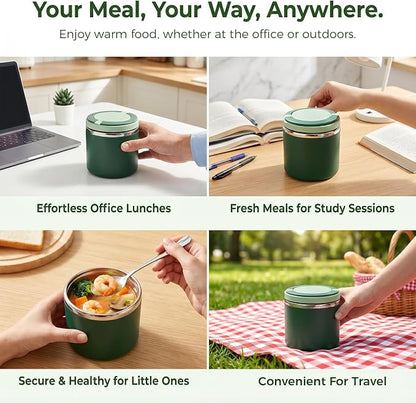 Stainless Steel Bento Style Boxed Lunch Box with Handle - Leakproof