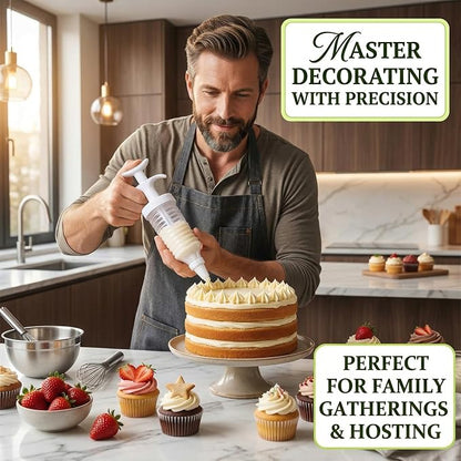 Professional Cake Decorating Kit, Piping Nozzle with Syringe, 8 Plastic Pastry Tips