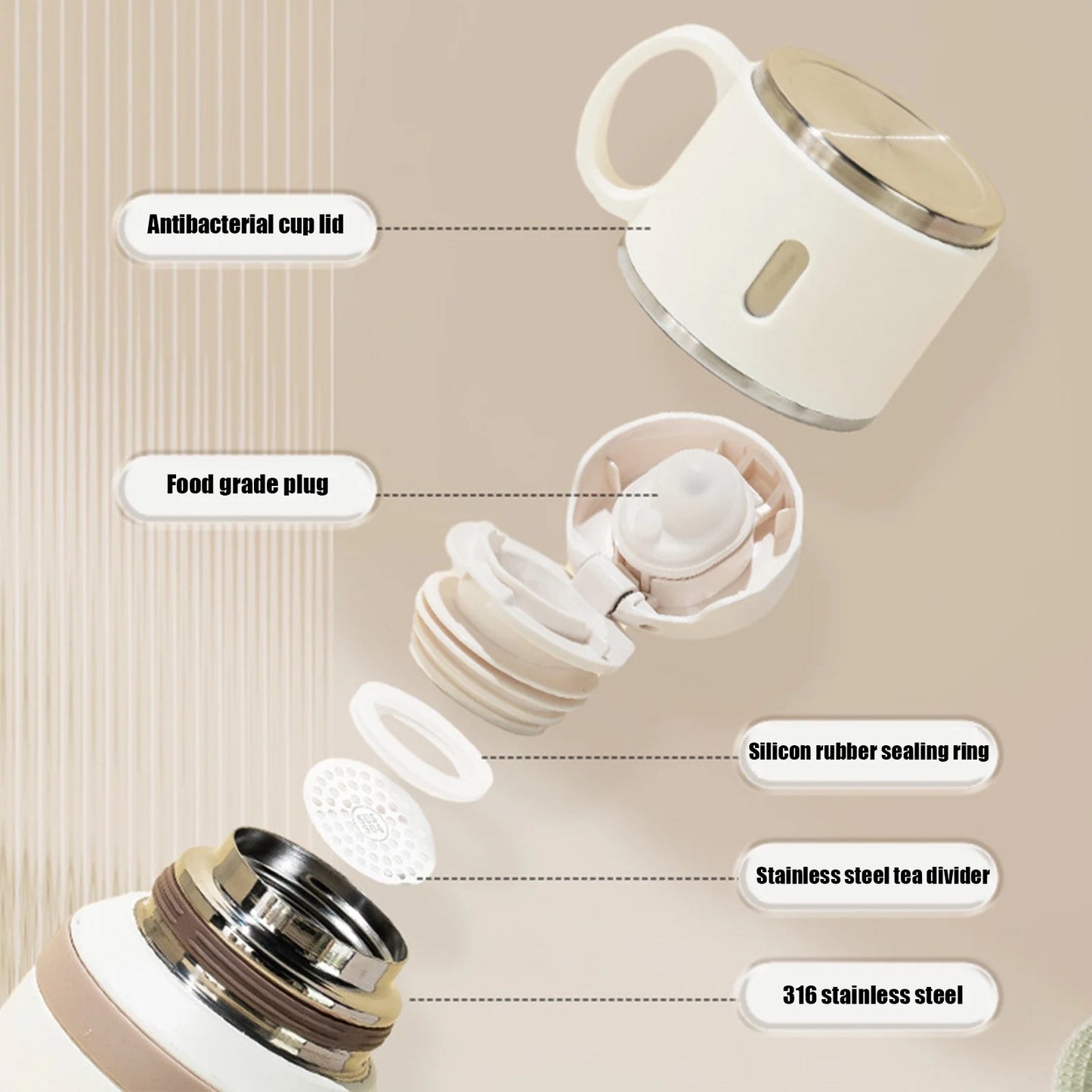 Vacuum Insulated Travel Mug | Stainless Steel | Tea-Water Separation Design