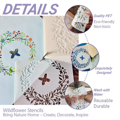 8pcs B5 Reusable Plants & Flowers Stencils for Painting on Wood, Walls for Crafts, DIY Art Projects