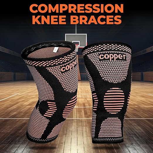 2 Pack Copper Knee Braces for Women and Men, Knee Compression Sleeve for Knee Pain, Arthritis