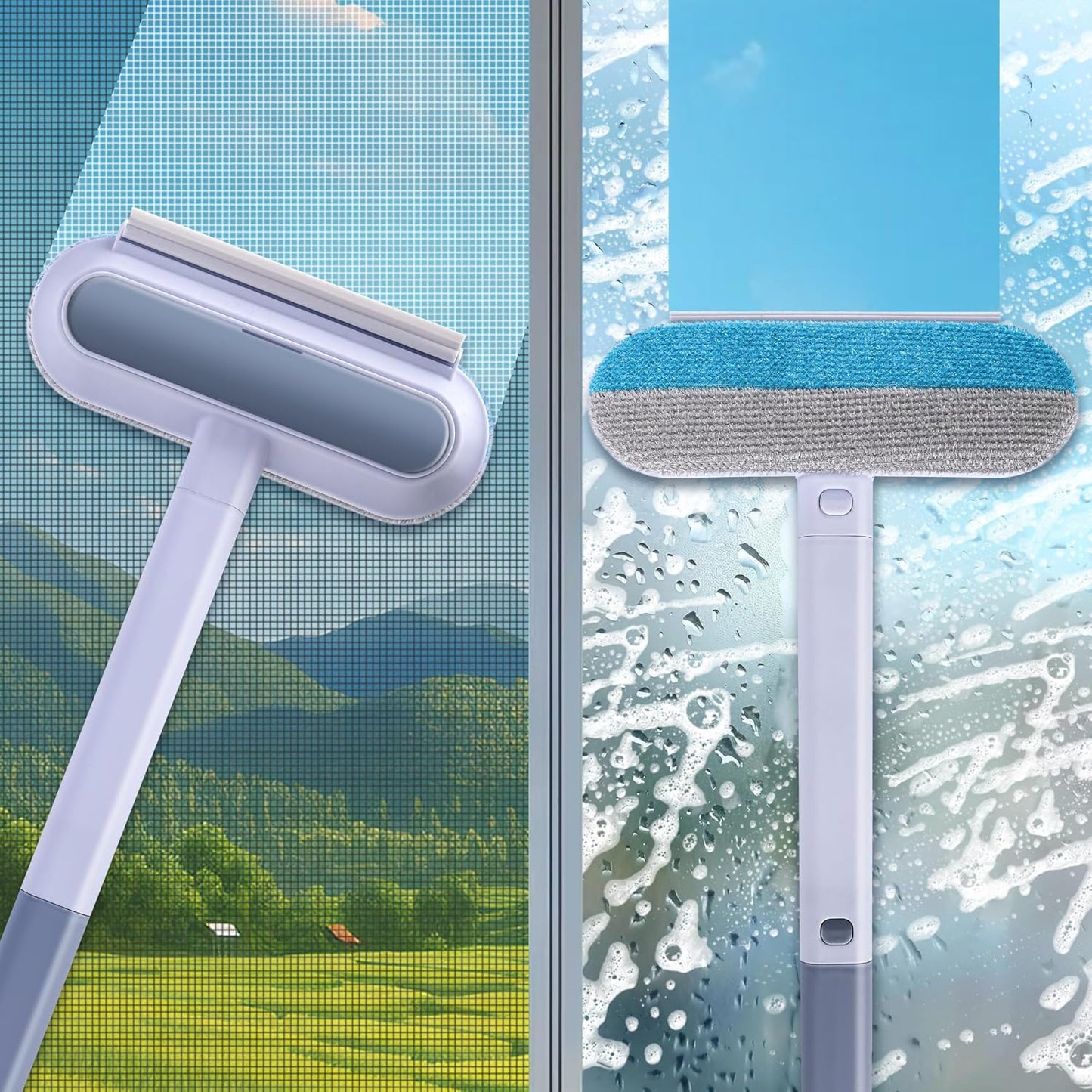 2Pcs Pet Hair Remover 4 in 1- Reusable Long Handle Dog Hair Remover Brush