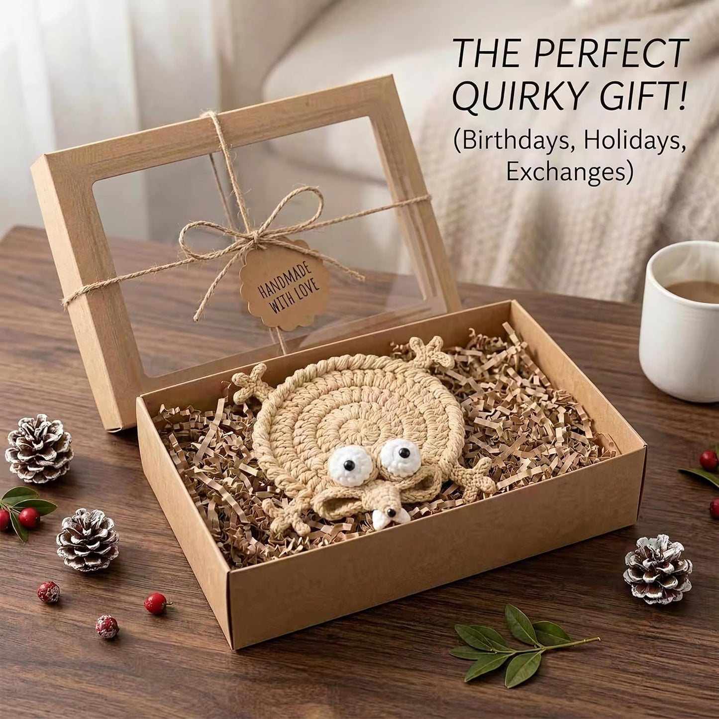 Funny Hand-Crocheted 3D Squirrel Coaster for Coffee & Animal Lovers
