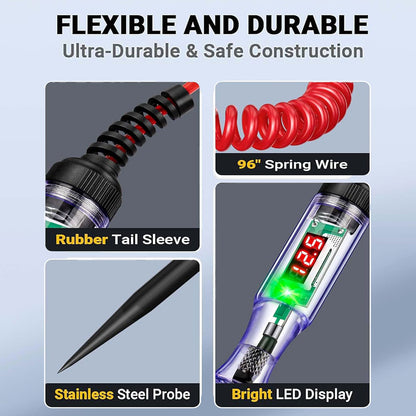 Test Light Automotive 3-120V Digital LED Circuit Tester with Voltage Display, Extended Spring Wire & Probe for Car RV Fuse Check