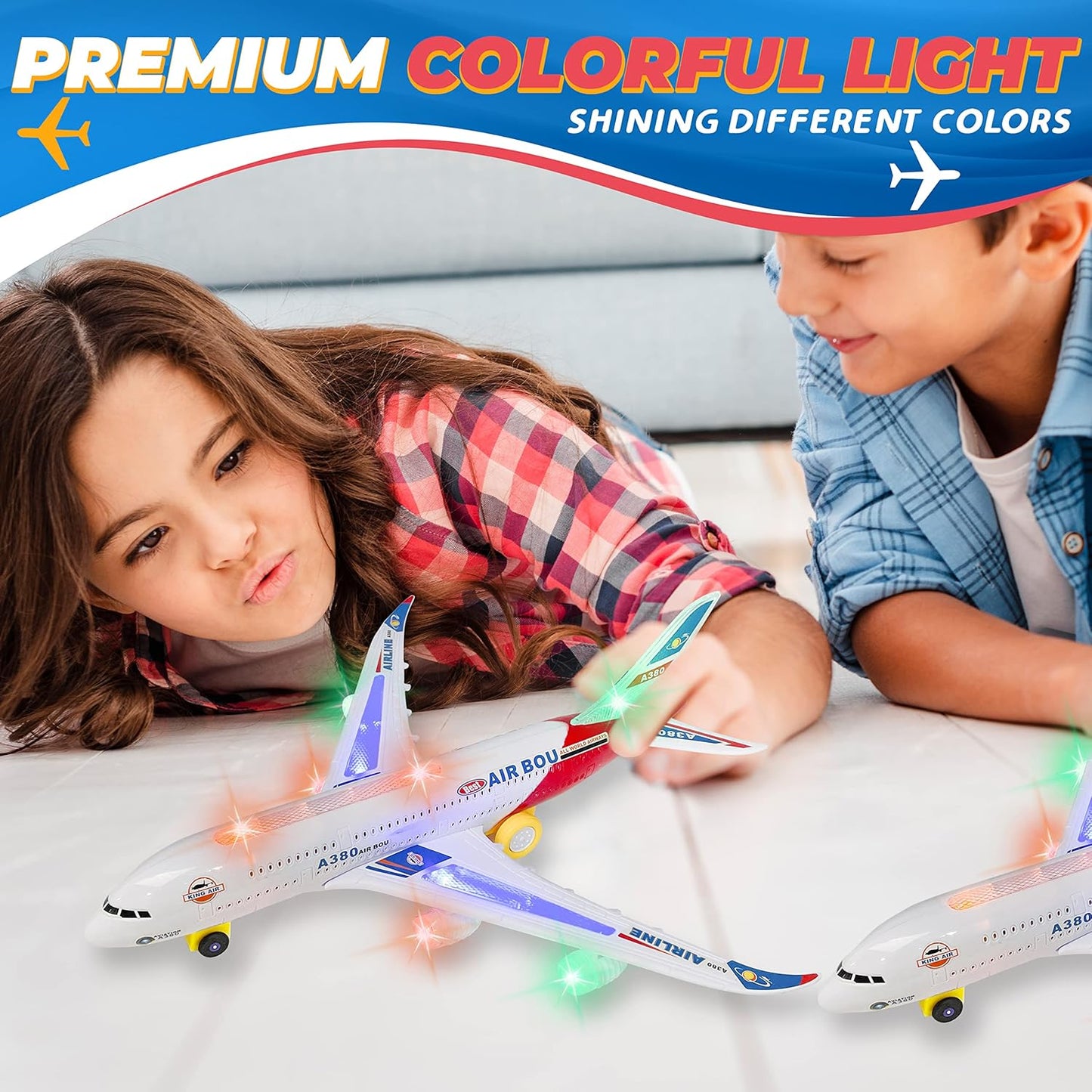 Airbus Plane with Flashing Lights Bump-N-Go A380 Model Toy