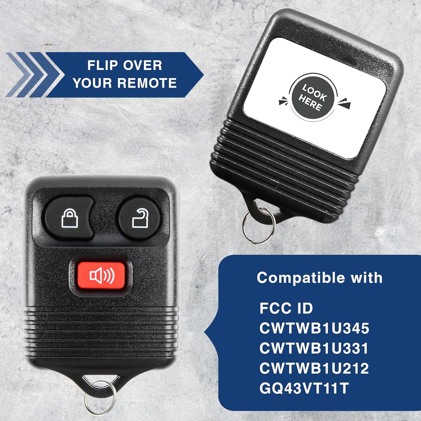 Key Fob Keyless Entry Fits for Ford F150 F250 F350 Explorer Expedition 1998-2016, 3 Button Remote Control Replacement CWTWB1U345