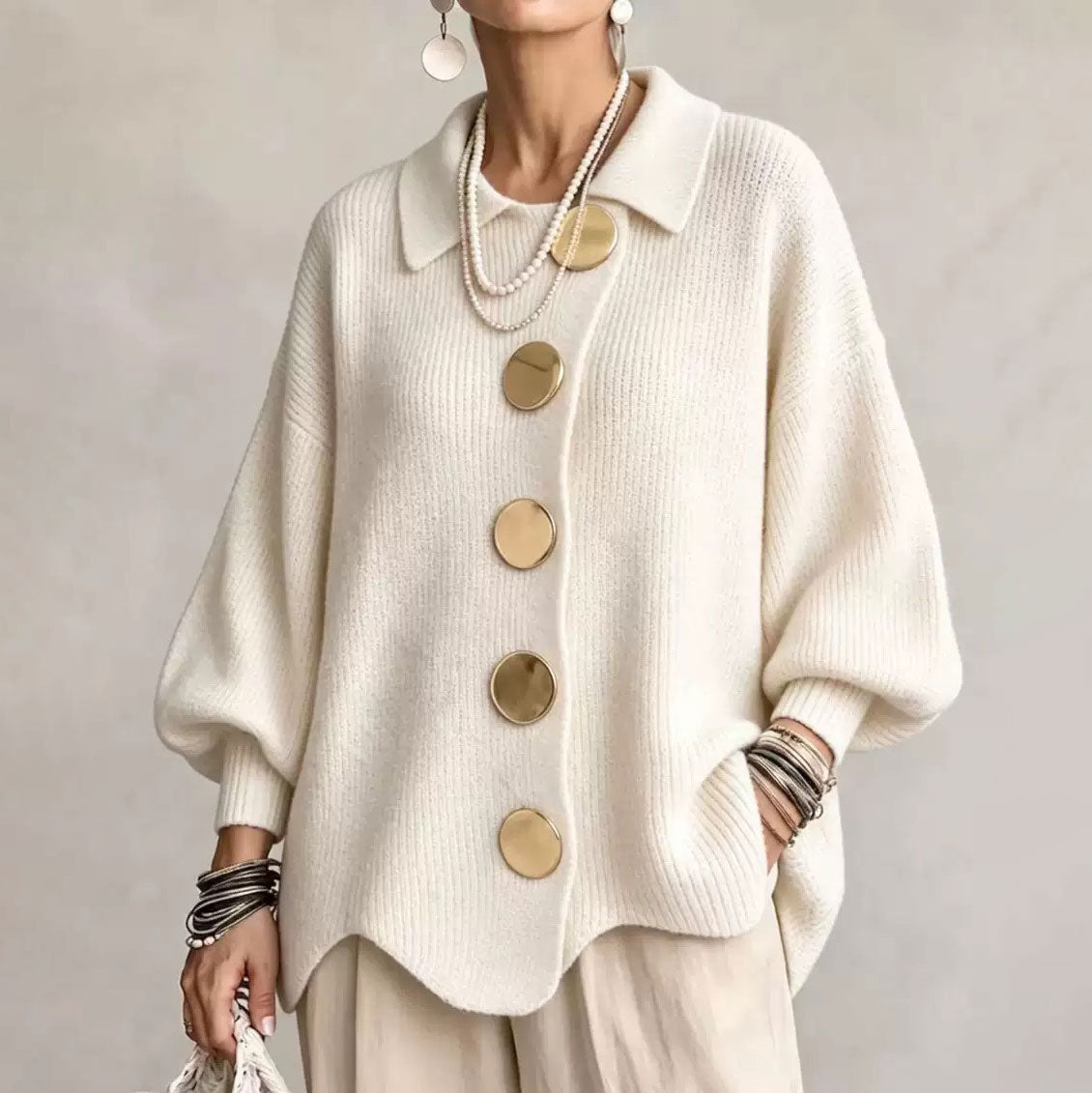 Women French Lapel Knit Cardigan